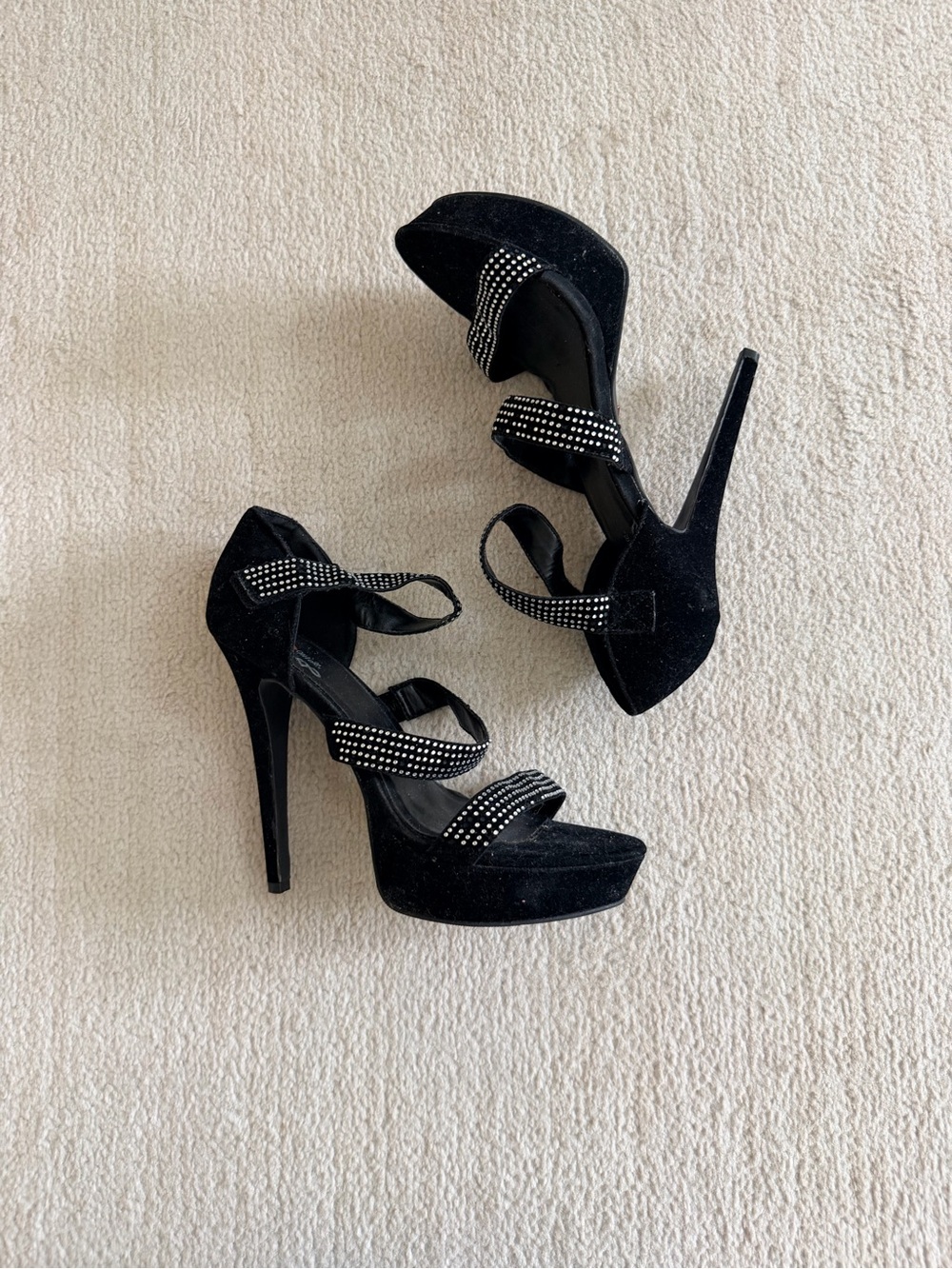 Black Velvet Rhinestone Heels - Picture 8 of 16